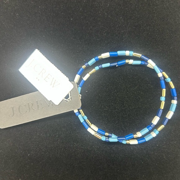 J. Crew Blue, White and Gold Beaded Double Bracelet NWT, Super Cute, OS - Picture 1 of 3
